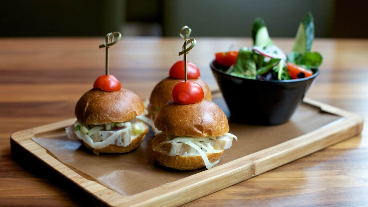 Tuna slider with small salad served at a hotel in Vancouver, BC