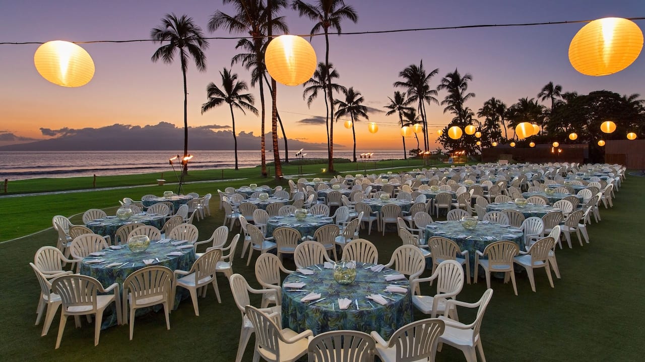 Outdoor dining venue near the beach in Hawaii