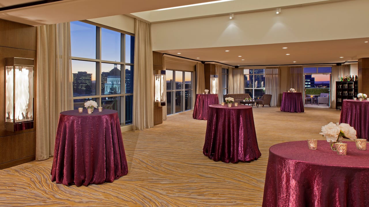 Capitol View Room with reception set-up and floor-to-ceiling windows
