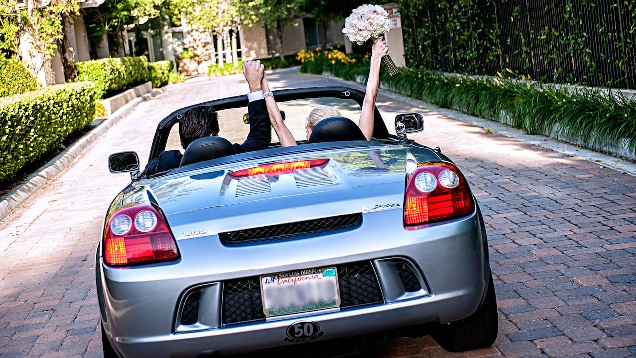 Bride and Groom in Car