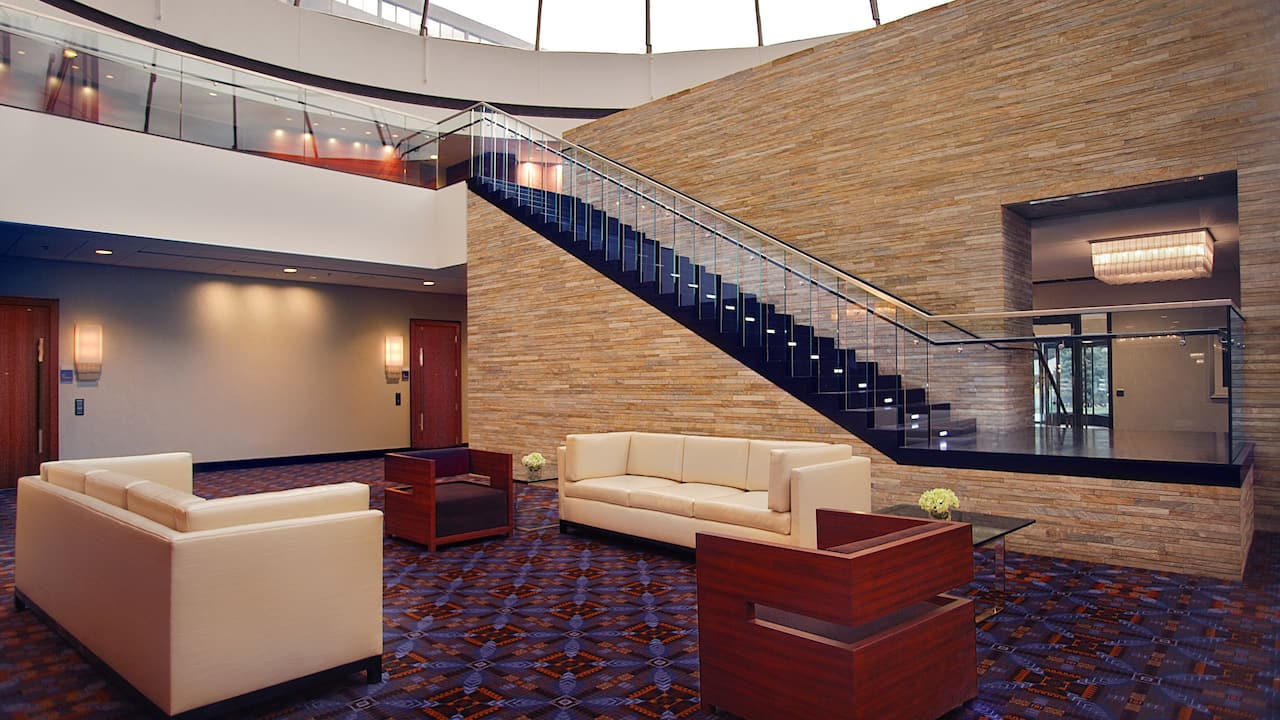 Hotel conference center lounge space at Hyatt Regency O’Hare