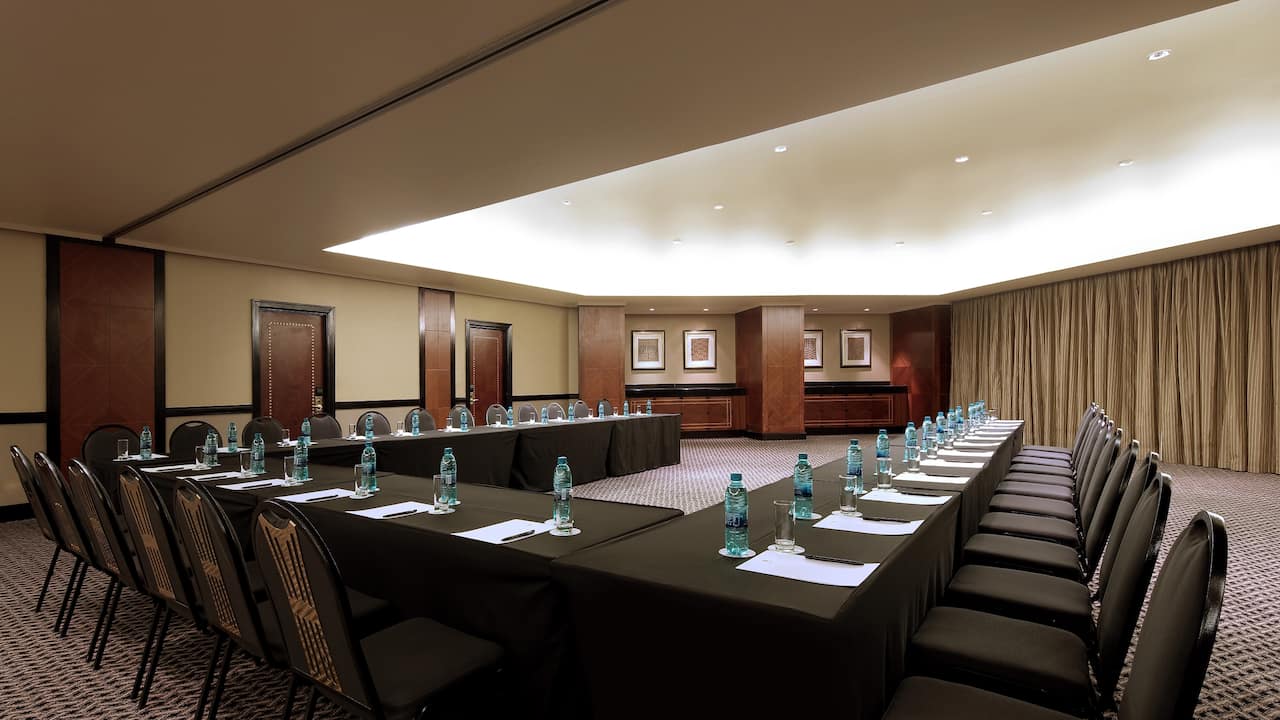 Conference room with ample table space and seating