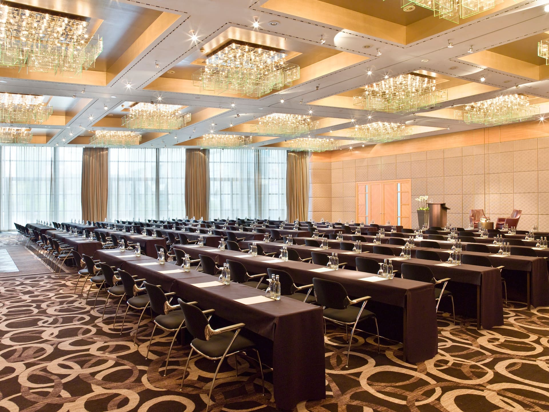 Conference table setup in the spacious boardroom of Hyatt Regency Mainz