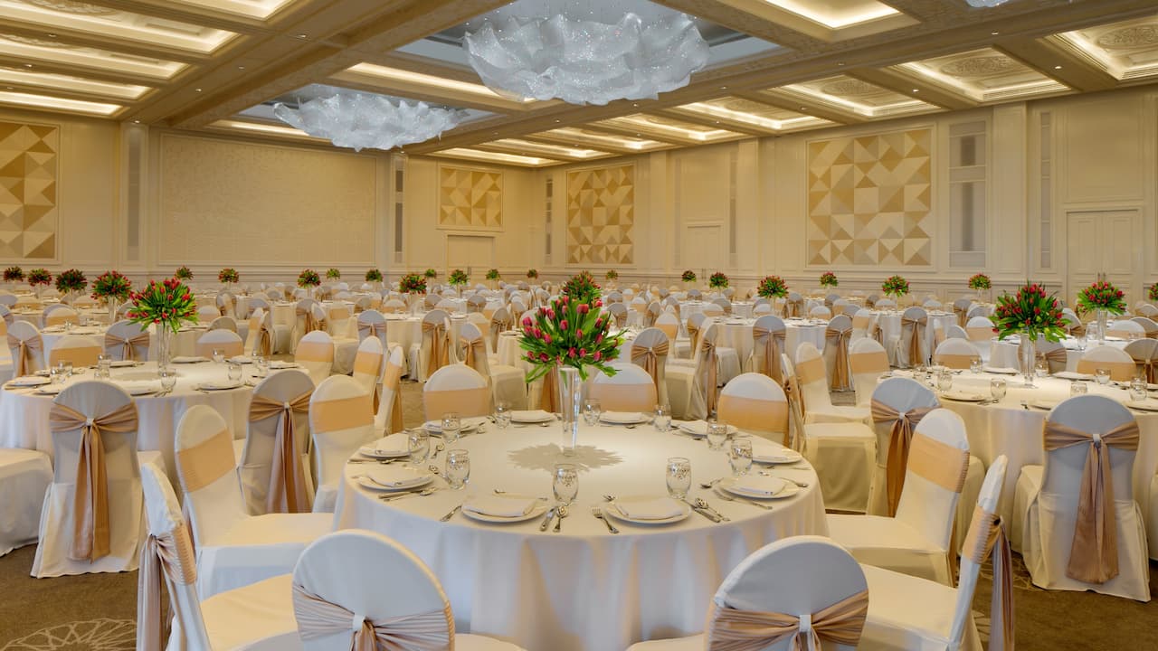 Ballroom set for reception