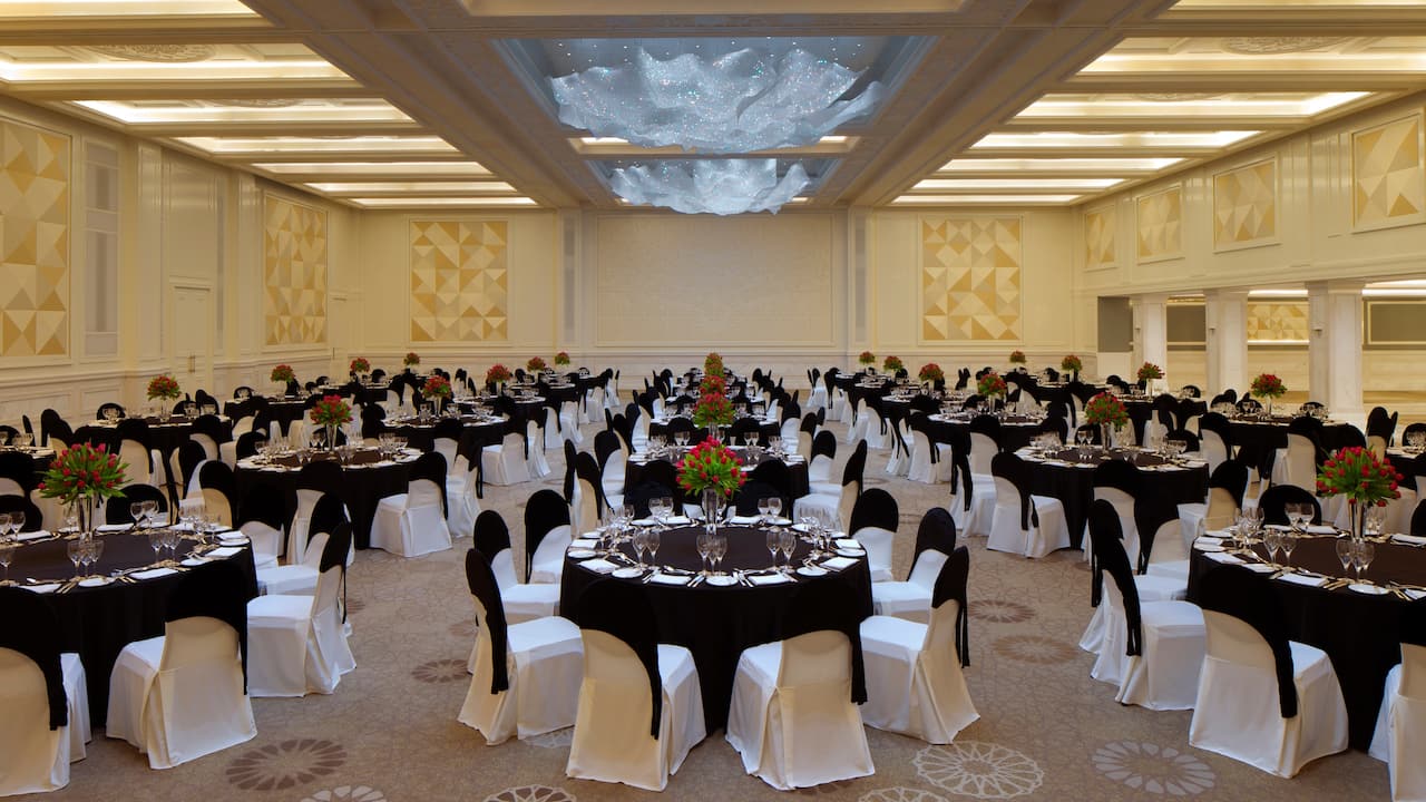 Ballroom set up for gala dinner
