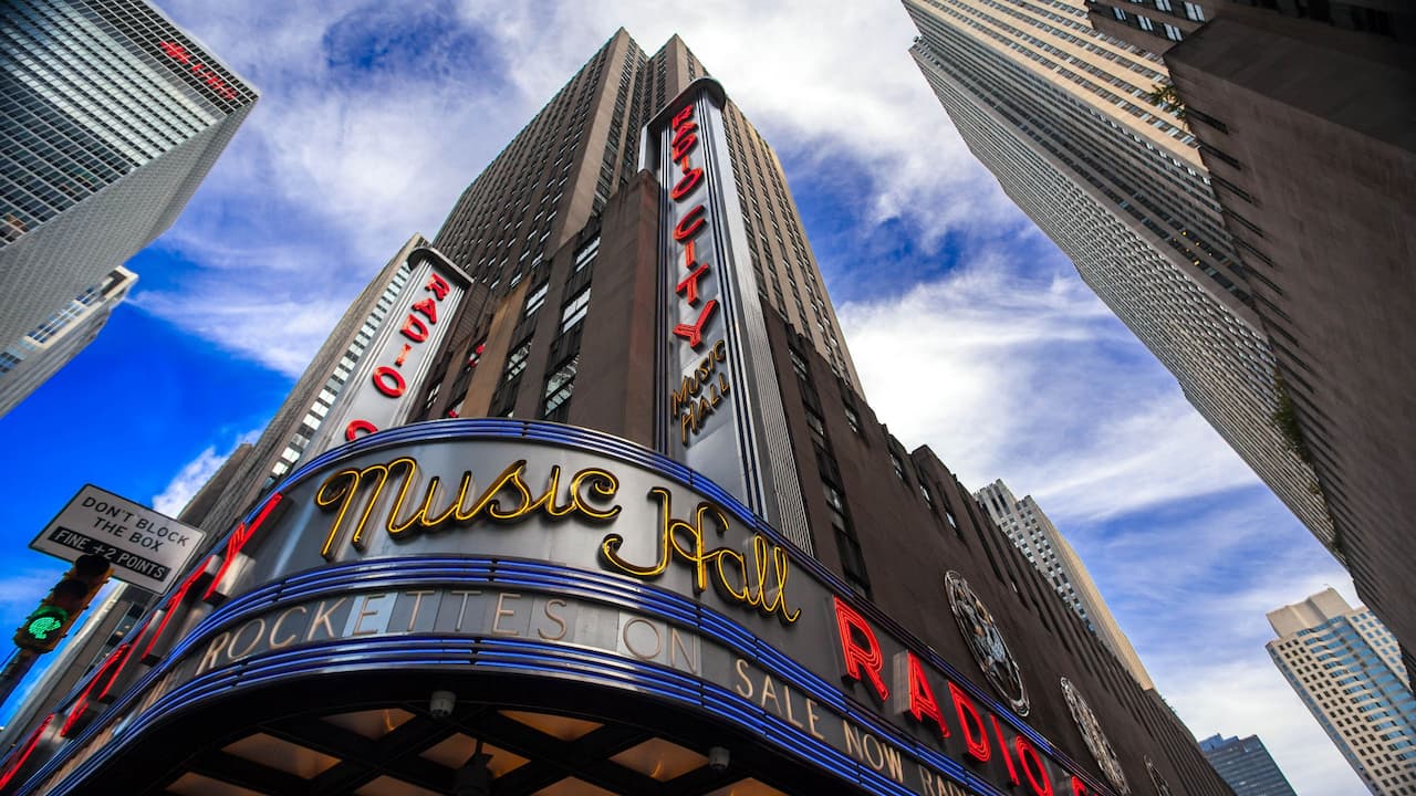 View of Radio City Music Hall near a Times Square hotel