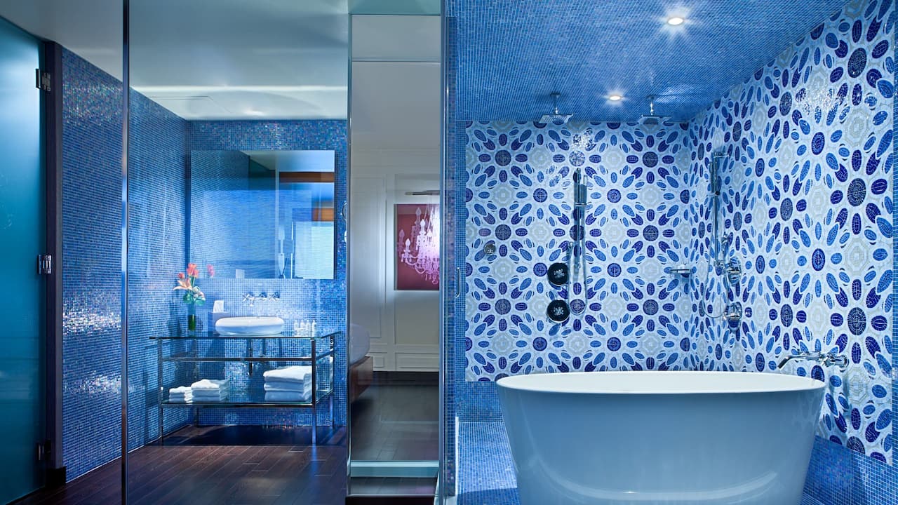 Andaz Sweet Suite spa-like bathroom with walk-in shower and soaker tub