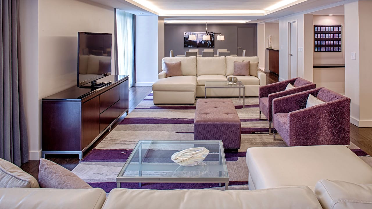 Congressional Suite living area with floor-to-ceiling windows 