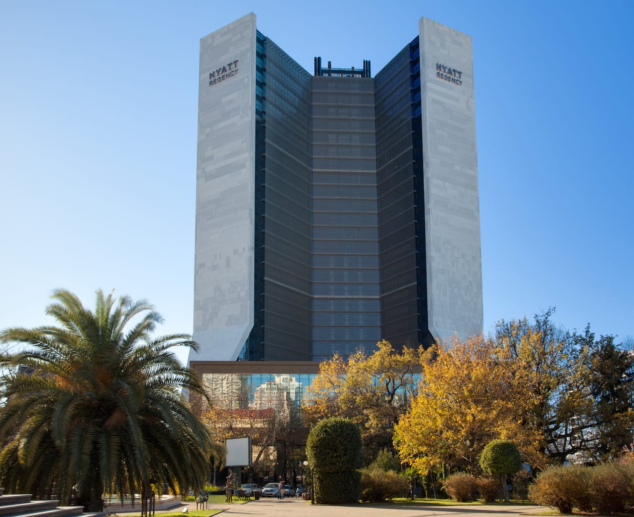 hotel exterior at sunset