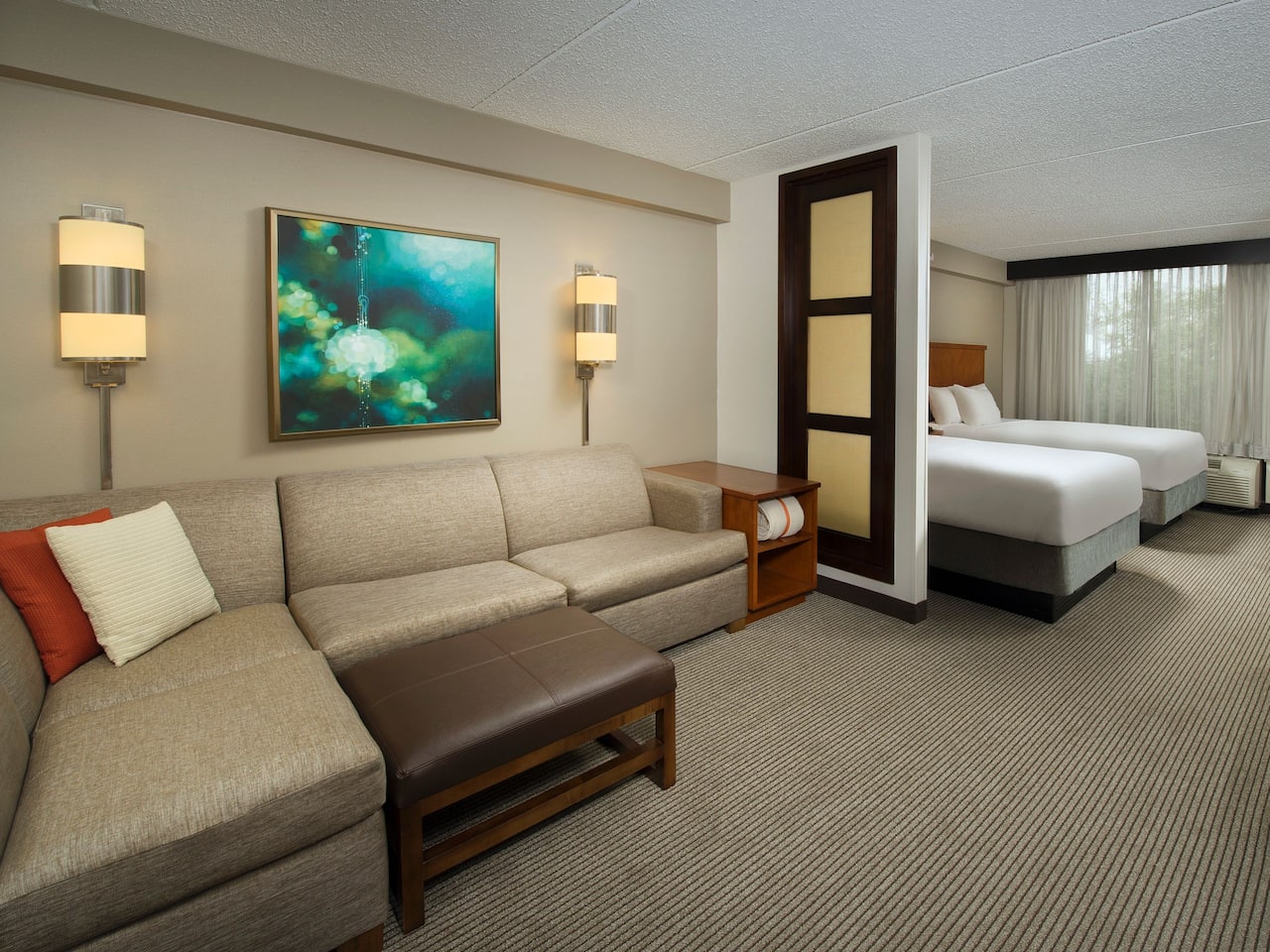 two twin beds and sofa