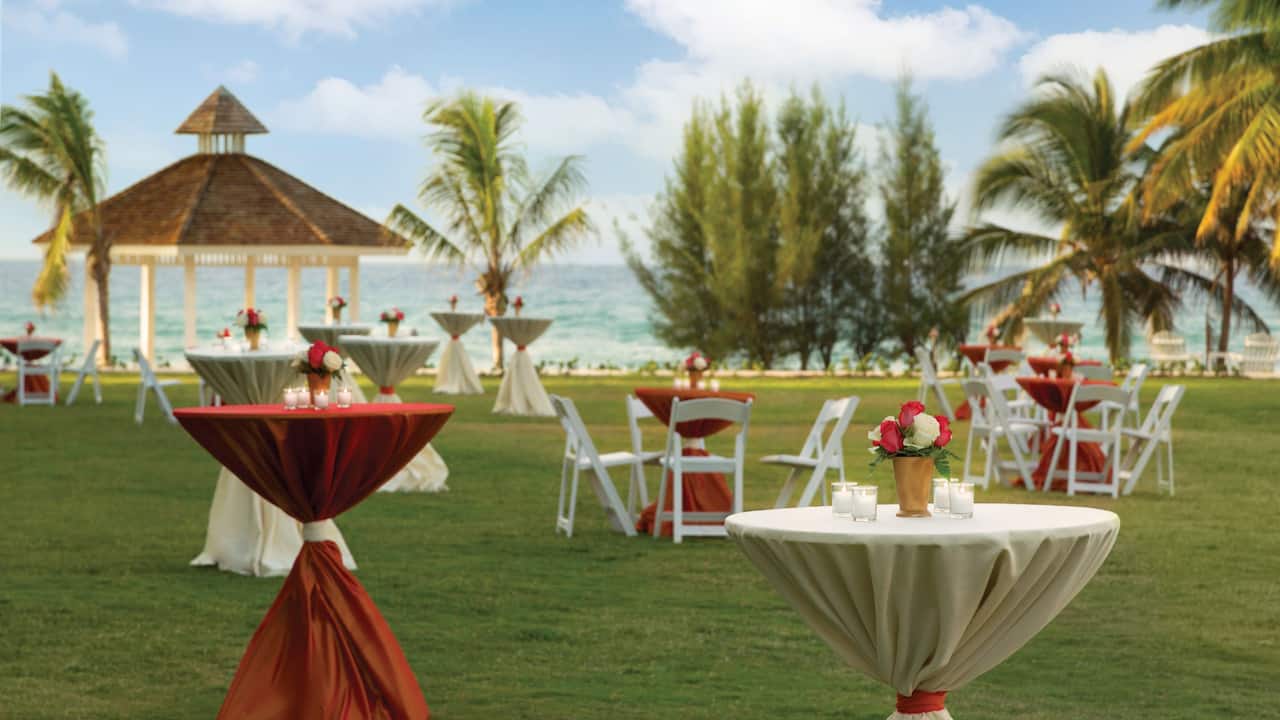 Cocktail tables set up for event