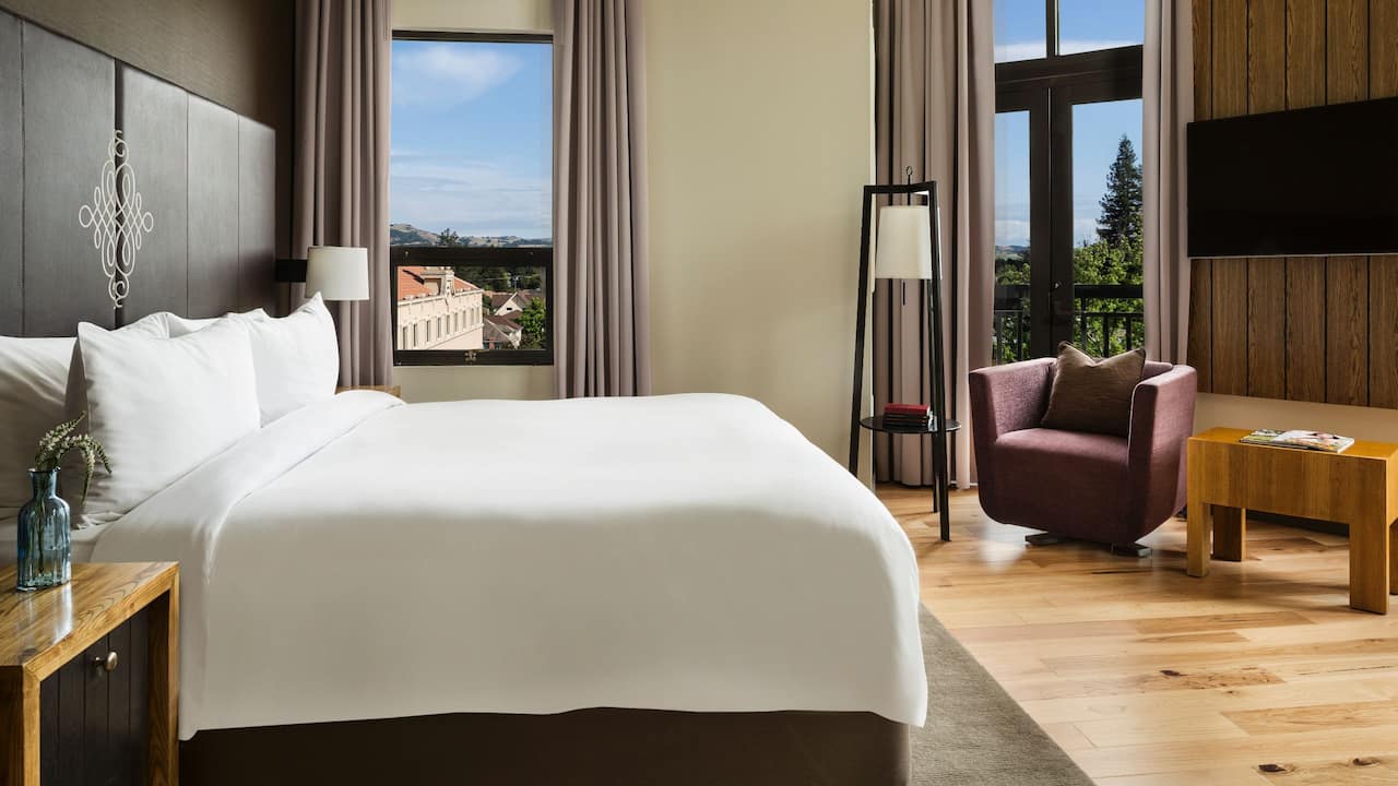 One King Bed Terrace guestroom overlooking Napa
