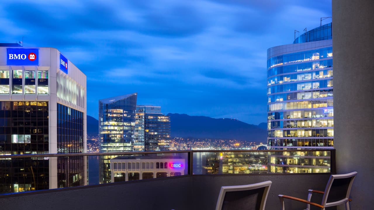 View of the city from a downtown Vancouver hotel room