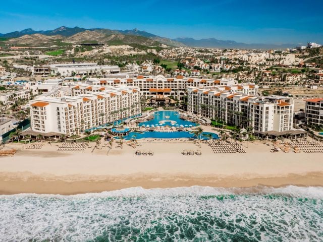 Hyatt Ziva Los Cabos, a Hyatt all-inclusive hotel, is located on a massive beach but the water is too rough to swim in.