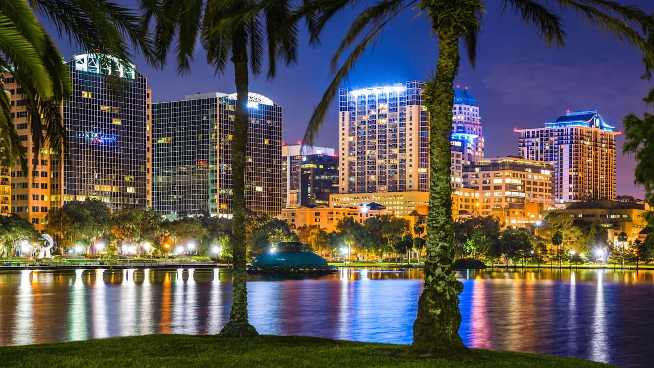 Downtown Orlando skyline at night
