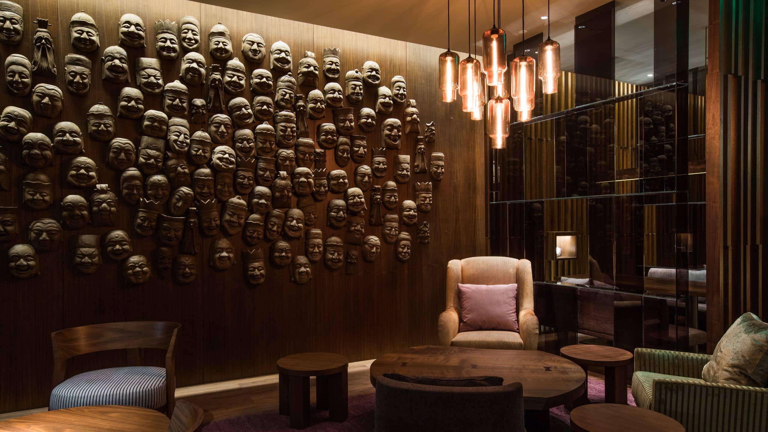Park Hyatt Guangzhou The Roof Bar Woodcarving Mask Wall