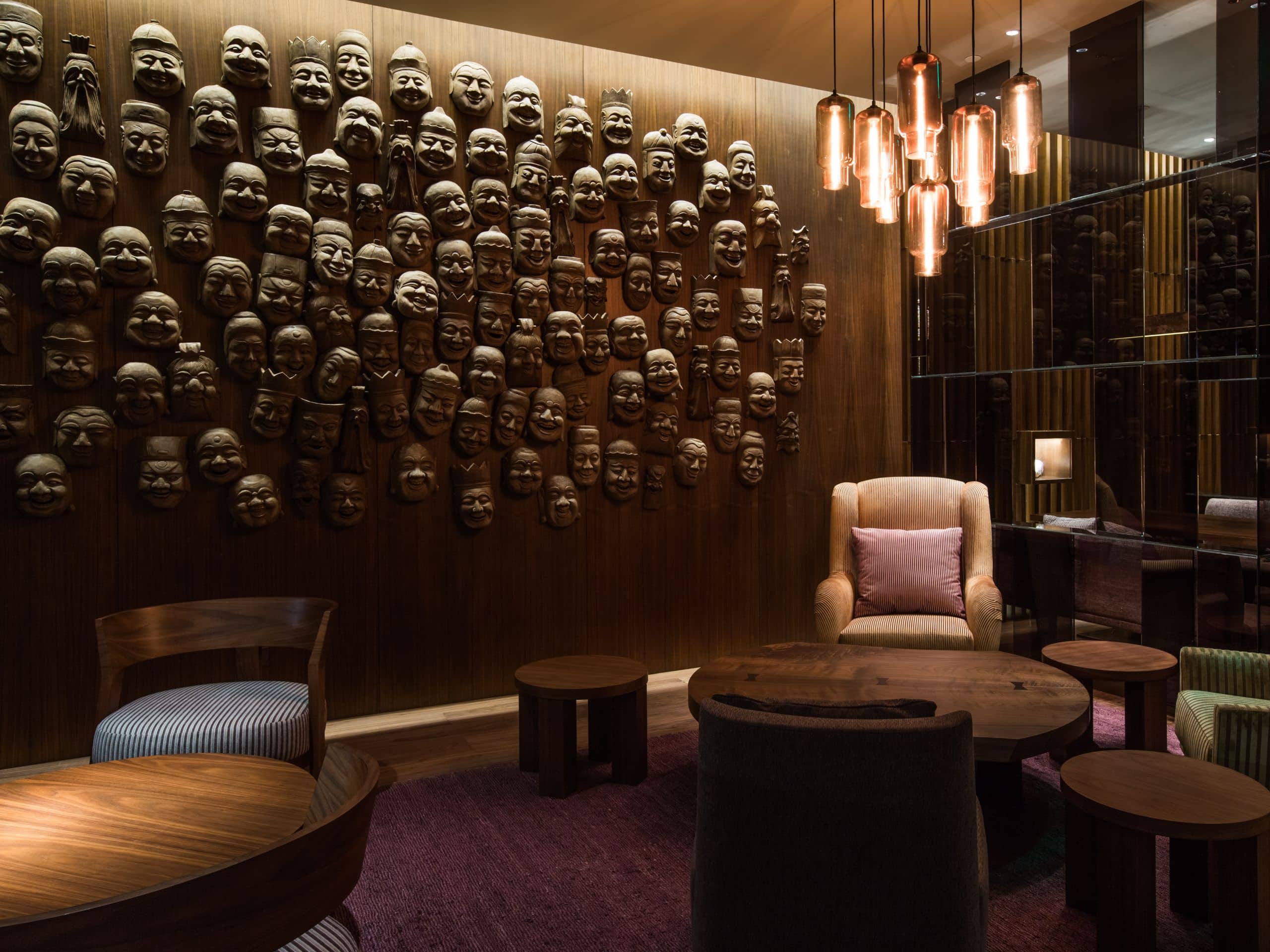 Park Hyatt Guangzhou The Roof Bar Woodcarving Mask Wall