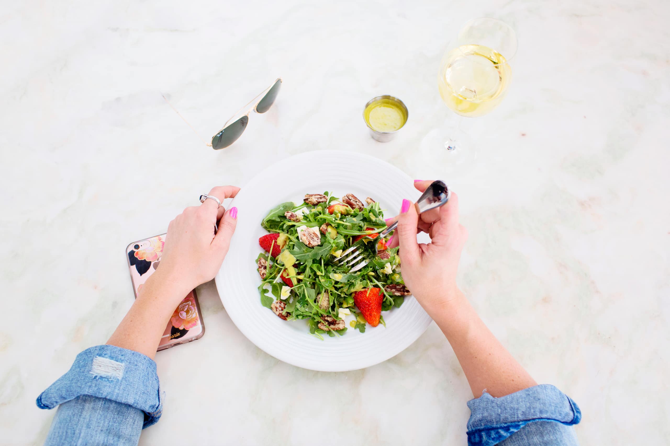 Hyatt Centric The Pike Long Beach Salad Sunglasses Wine Cell Phone