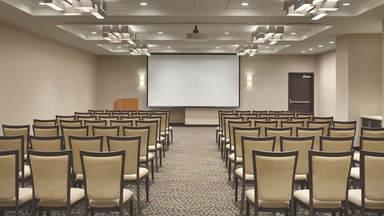 Event space theater setup with projector screen 