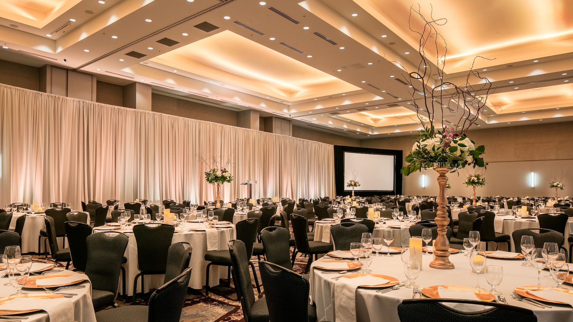 Hyatt Place Kansas City/Lenexa City Center Ballroom Banquet Rounds with Lighting