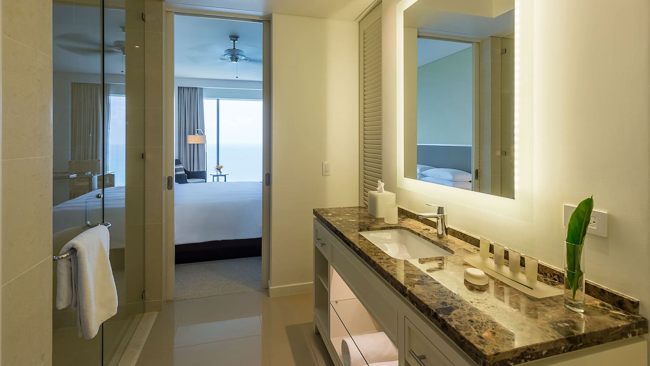 bathroom in hotel suite cartagena with ocean view