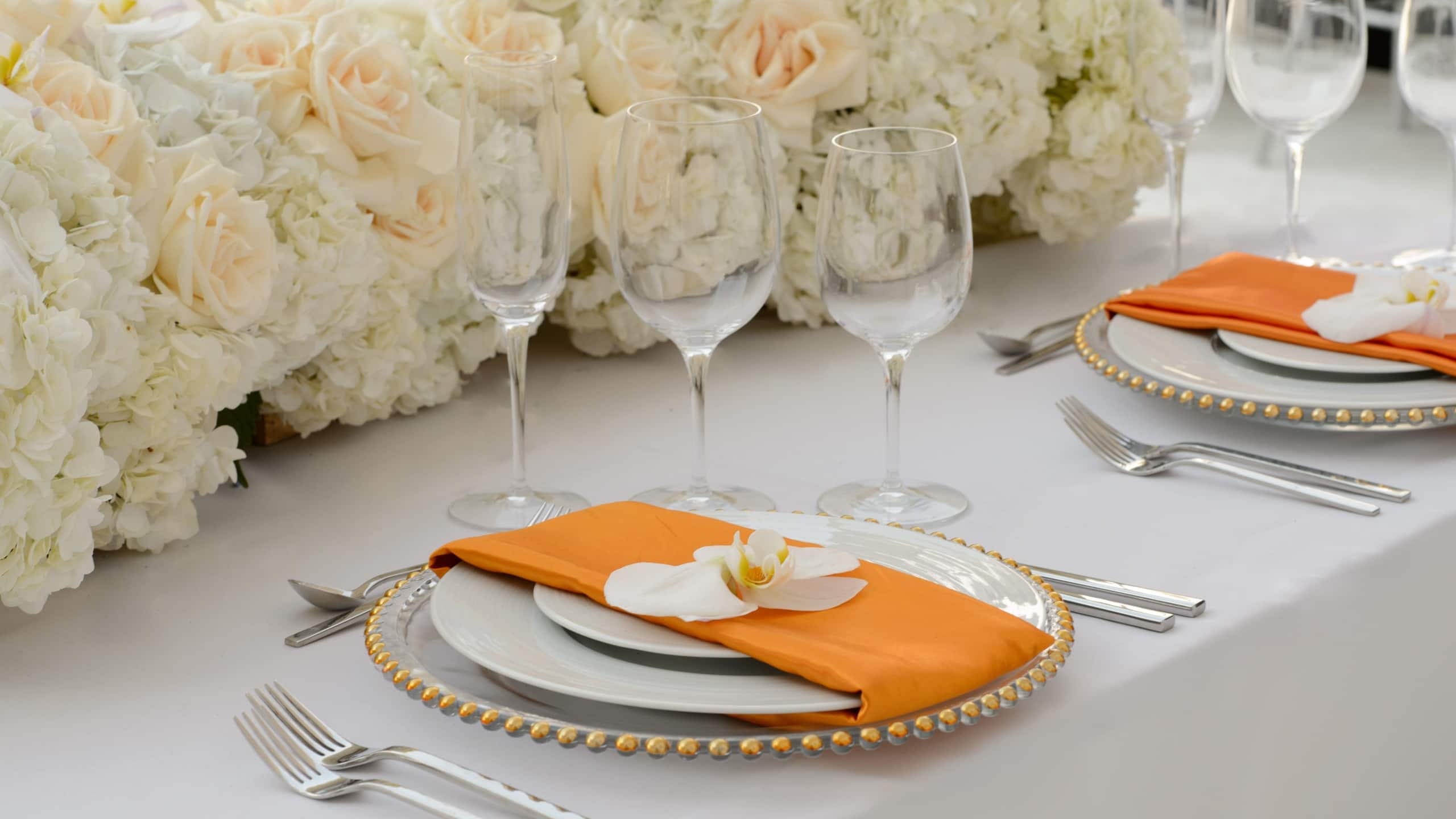 Hyatt Regency Los Angeles International Airport Wedding Table Set Orange