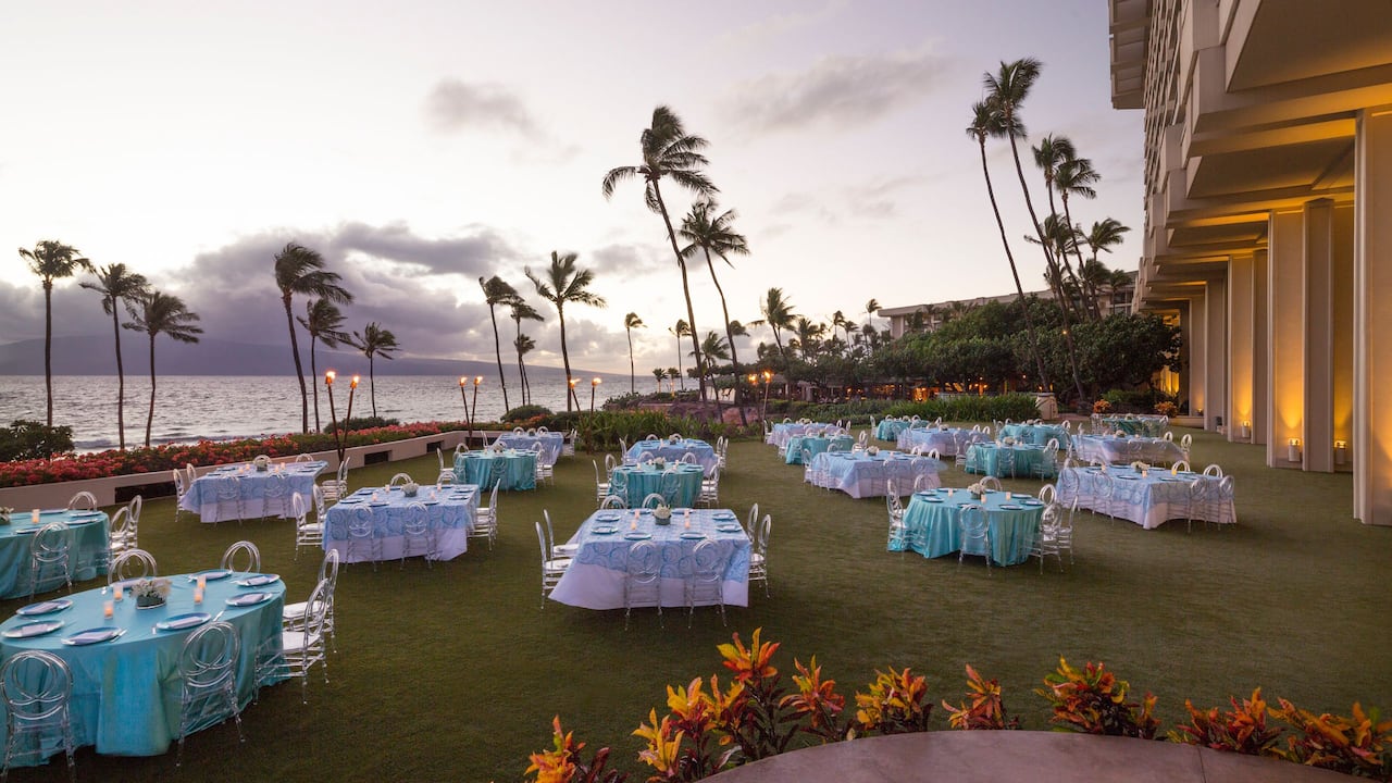 Outdoor dining area near the ocean