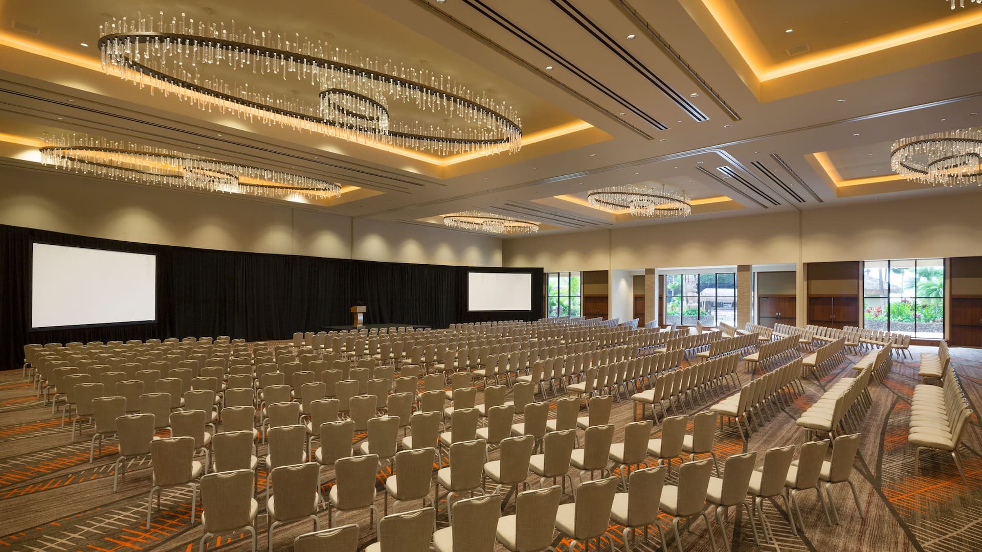 Monarchy Ballroom with podium and equipped with projector at Hyatt Regency Maui Resort and Spa