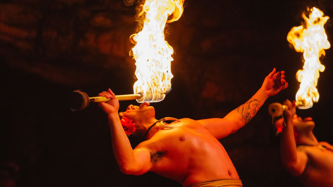 Fire knife dancers at Drums of the Pacific Luau