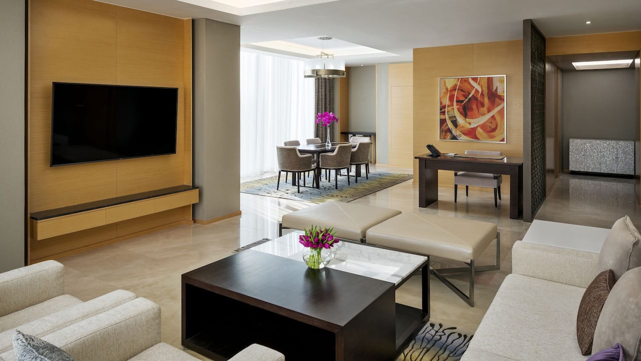 Living area in hotel executive suite