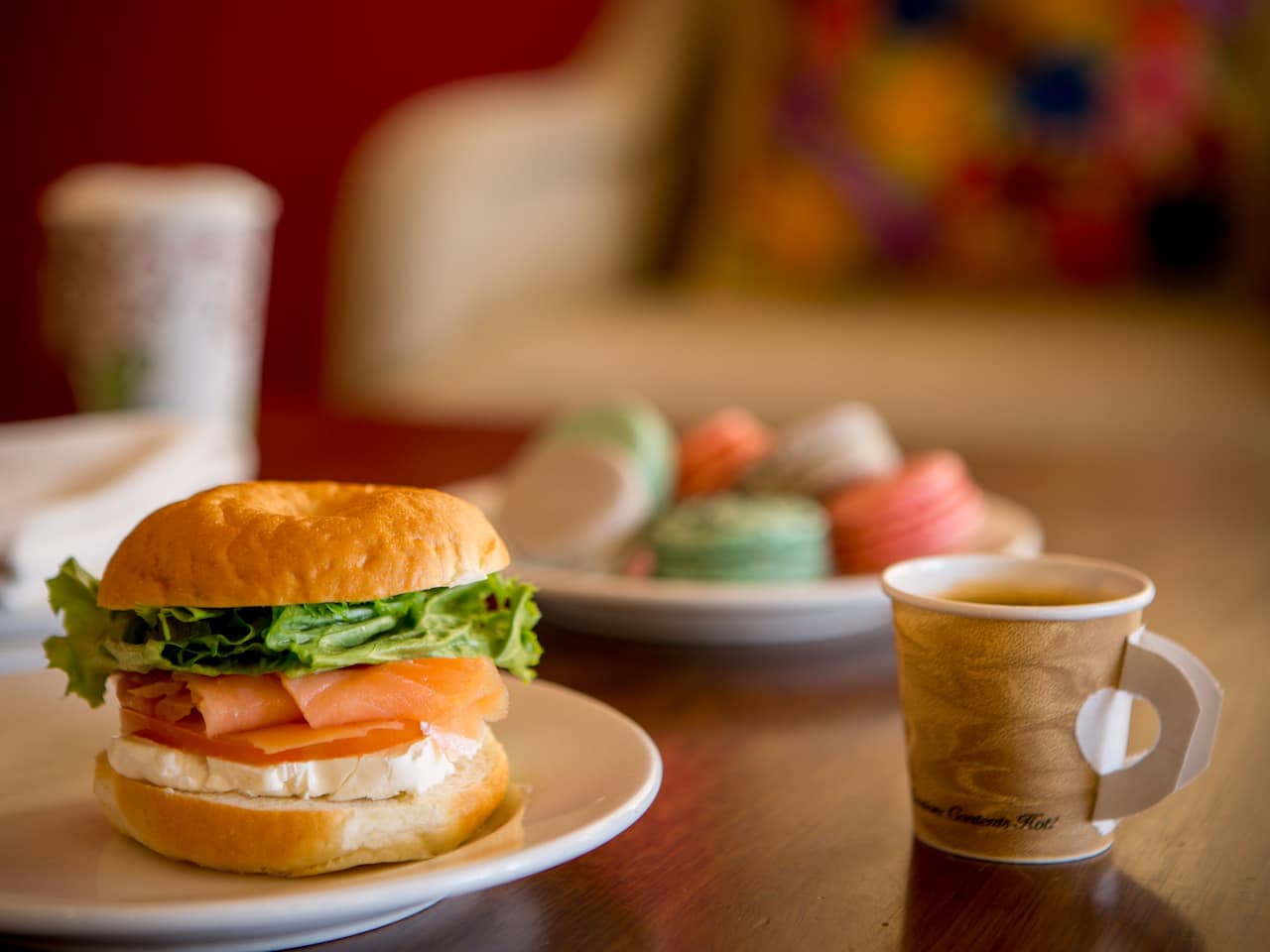 Coffee House Breakfast Tea and Bagel Sandwich