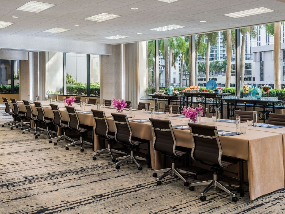 The hotel conference room with catering at Hyatt Regency Miami