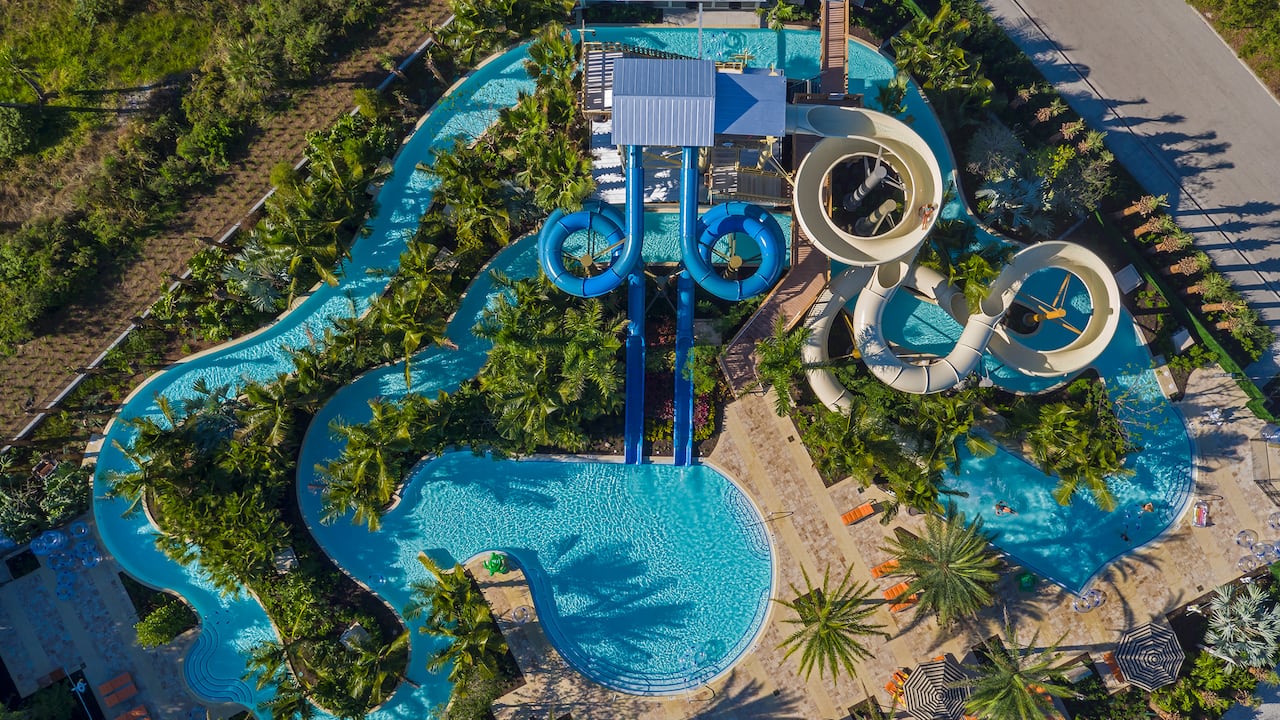 Lazy river waterpark aerial view