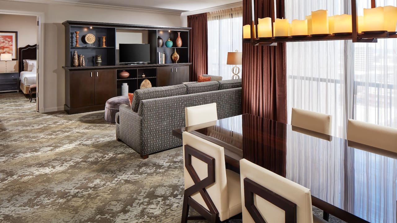 Sitting and dining areas in hotel suite