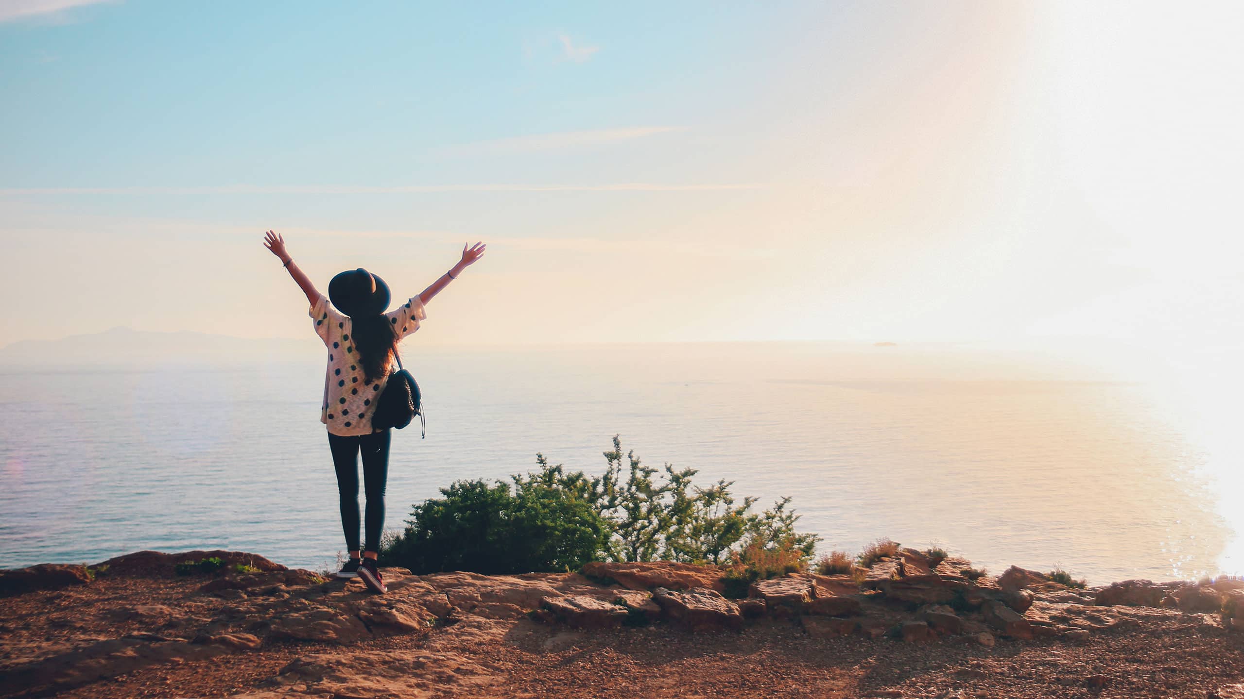 Hyatt Centric Woman Standing Over Ocean Shore