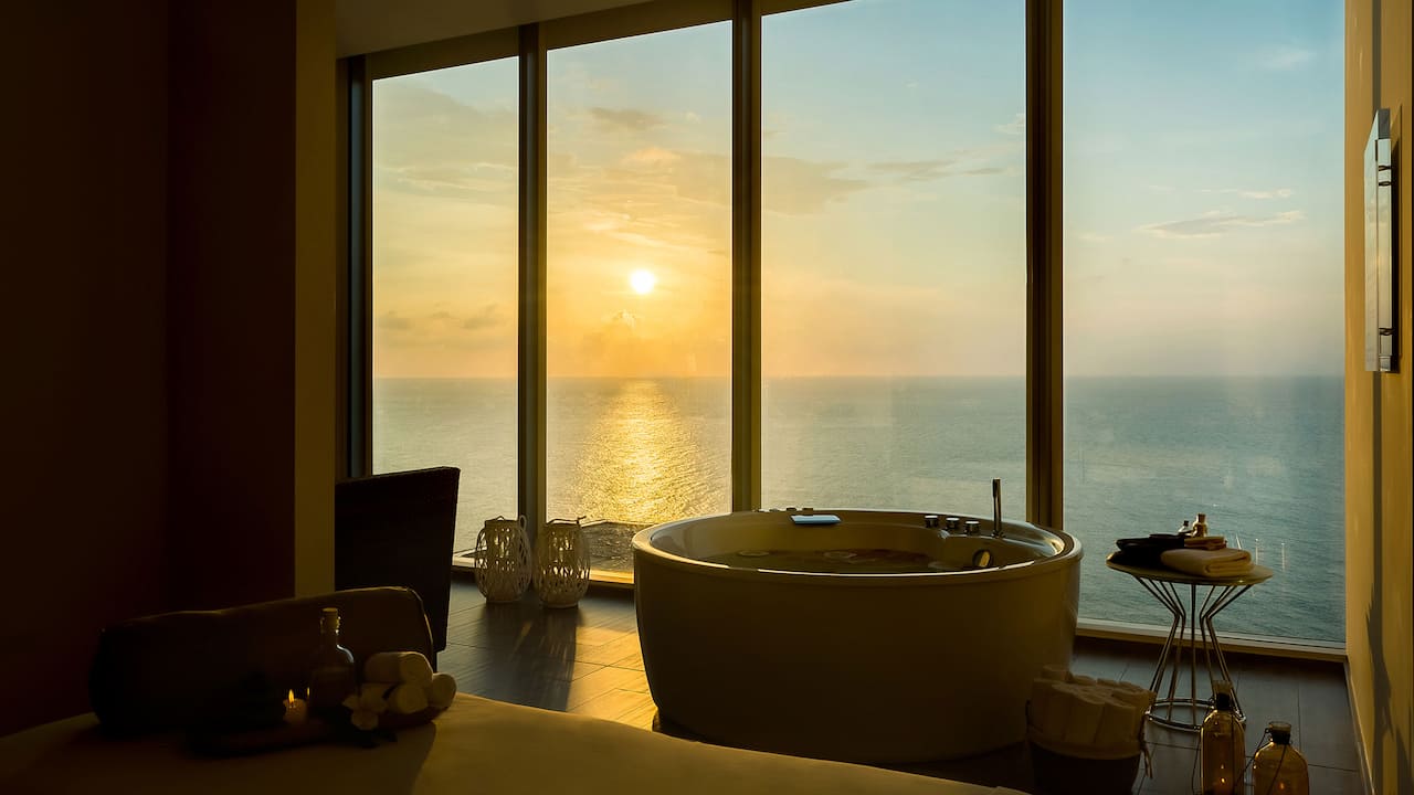 spa with ocean view at sunset in colombia 