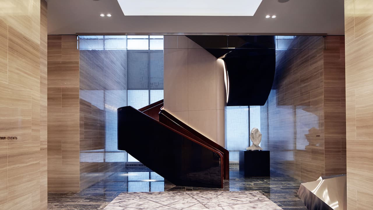 Modern staircase and sculpture