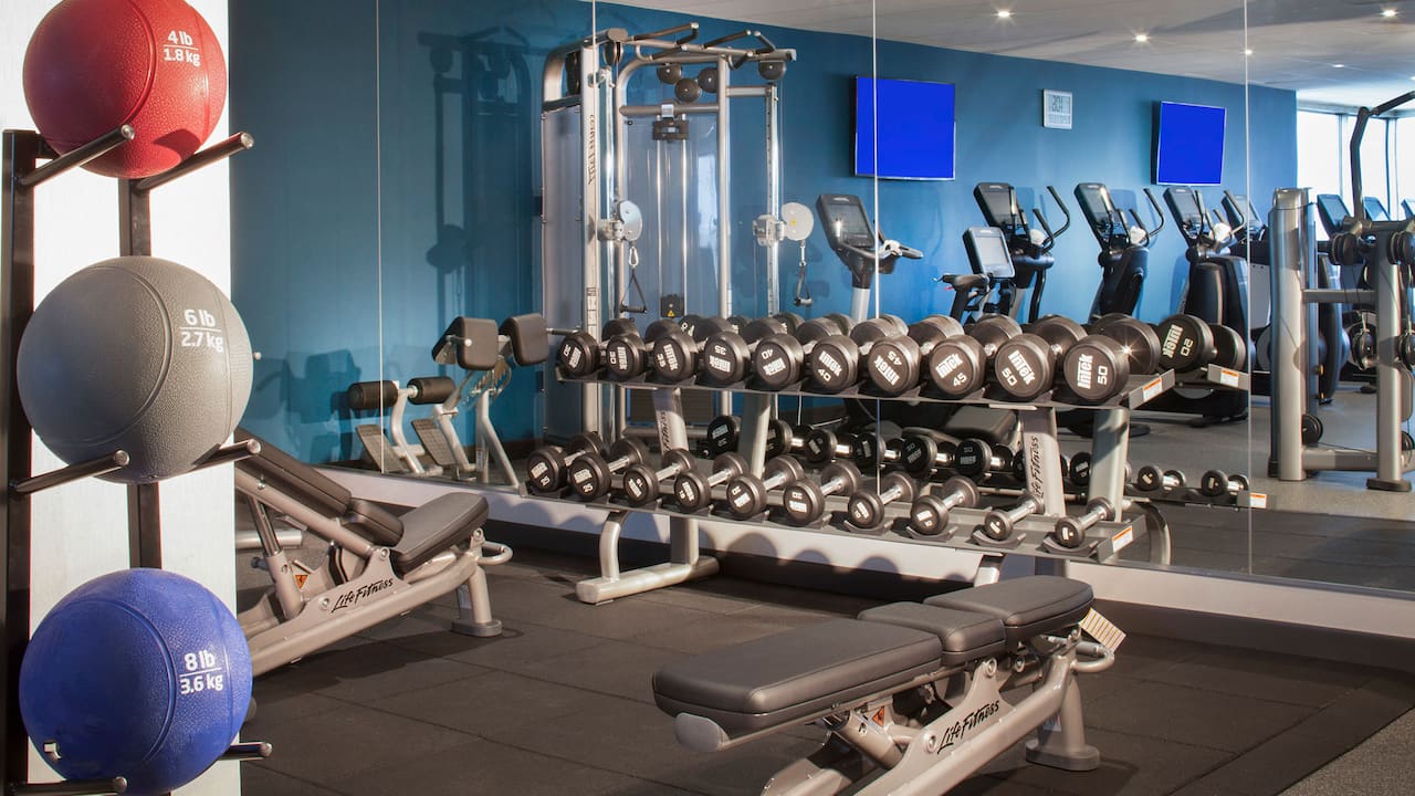 Free weight section of the hotel's fitness center