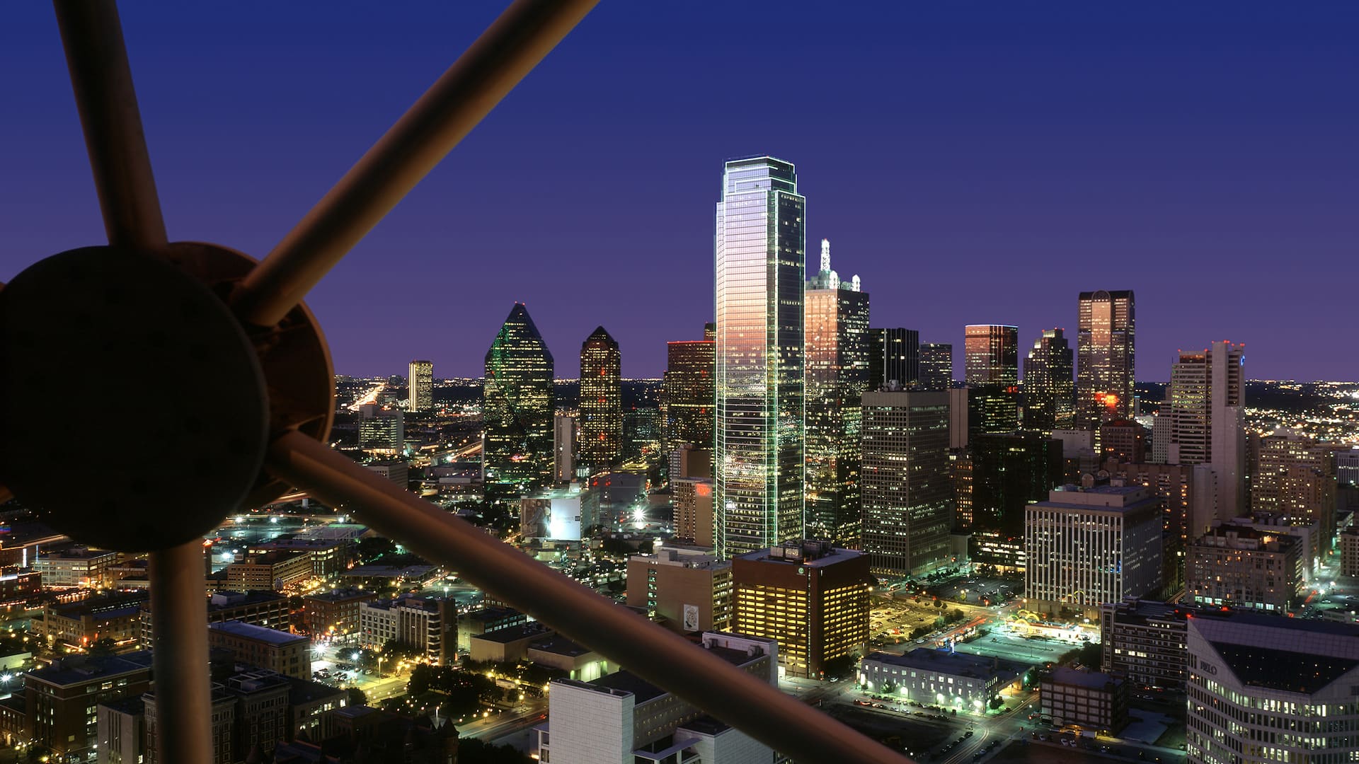 Night View of Skyline from Reunion Tower Hyatt Regency Dallas