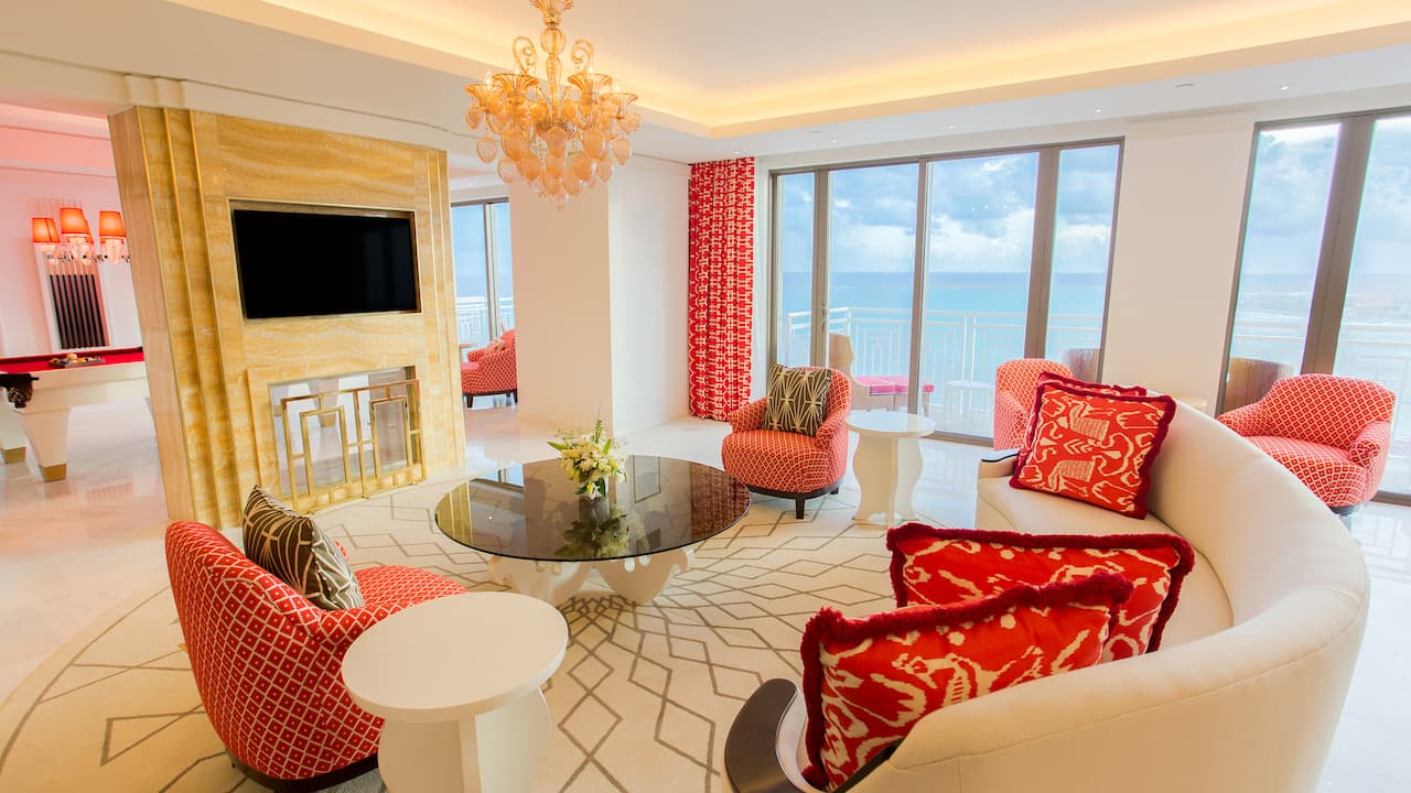 Spacious hotel suite with a view at a beachfront Baha Mar resort