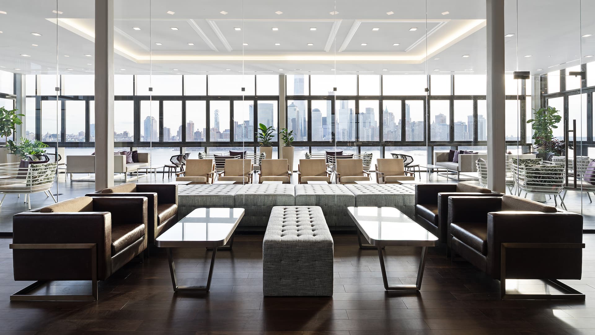 Hyatt House Jersey City Bar Lounge Area Manhattan View