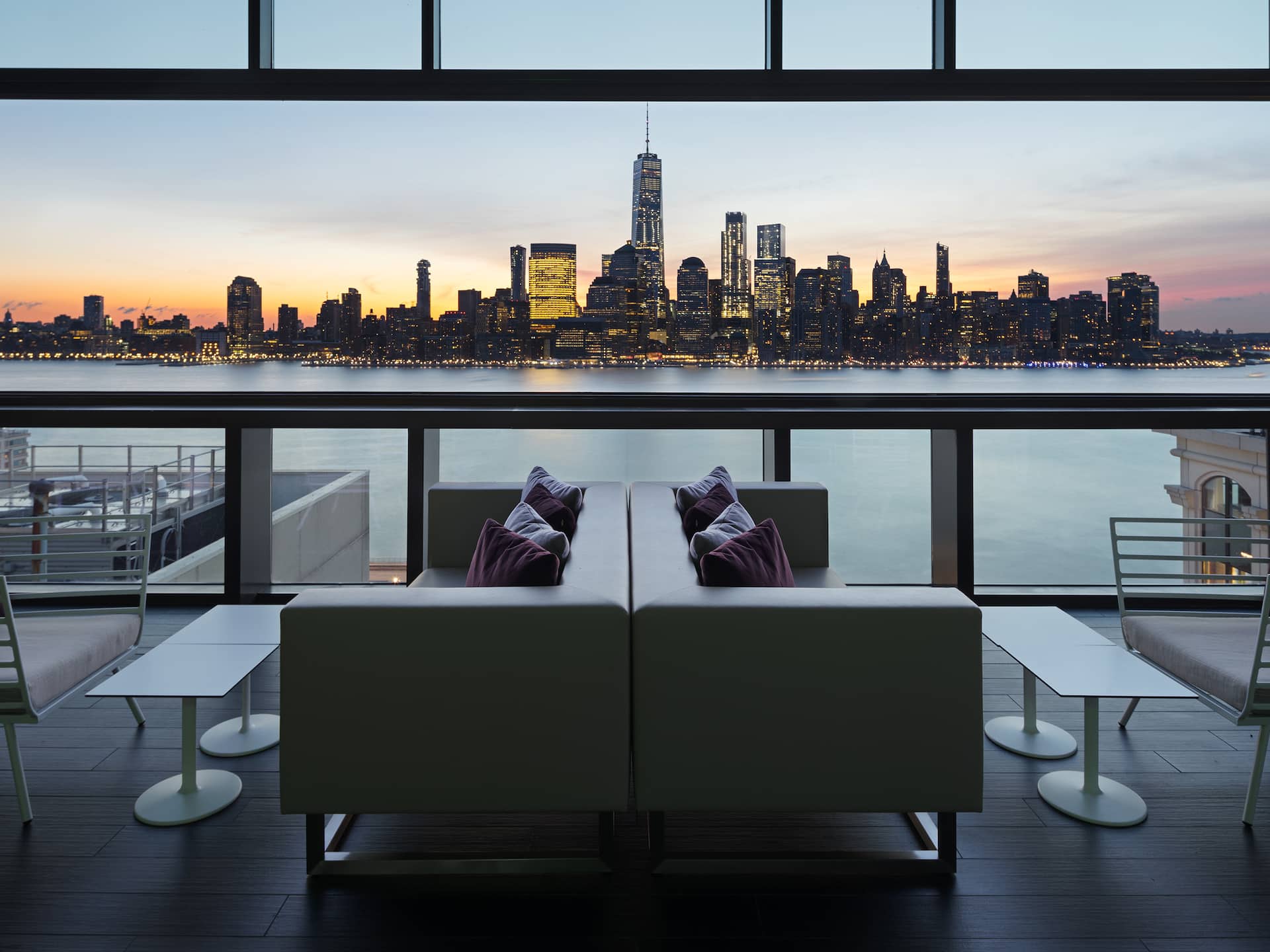 Hyatt House Jersey City Bar Seating Manhattan Sunrise View