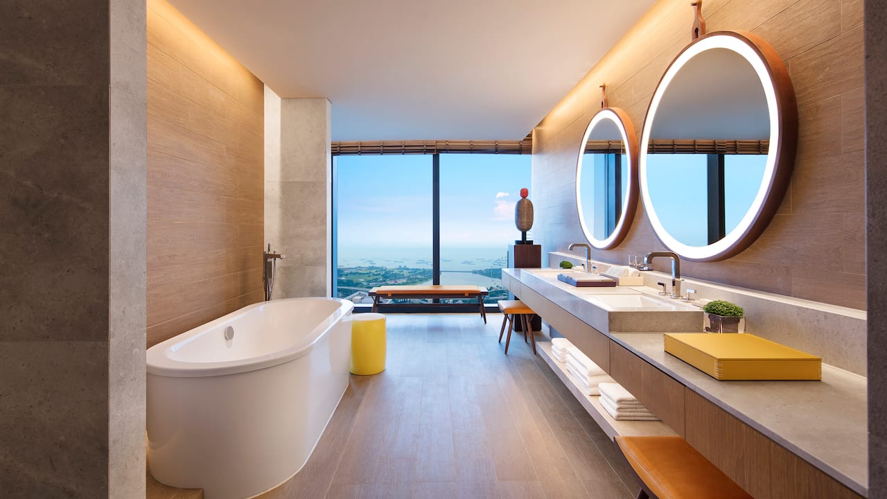 Andaz Large Suite bathrooms, spacious and freestanding bathtub, Andaz Singapore