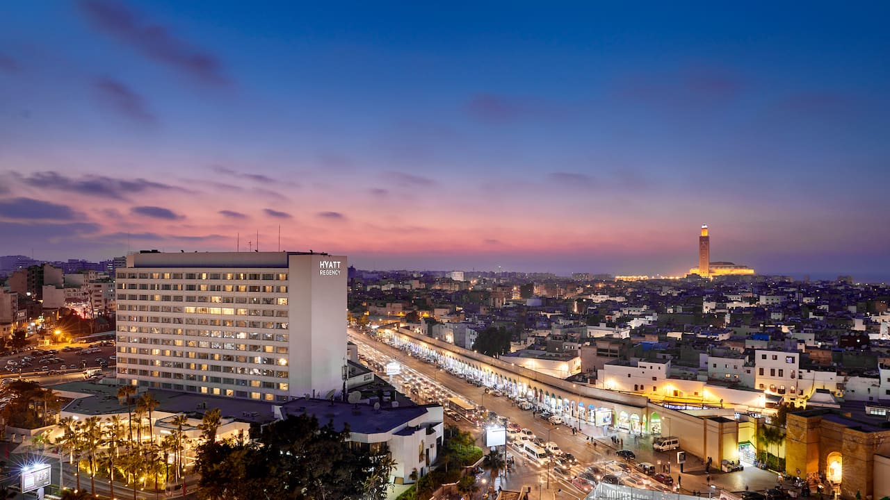 Aerial view of Hyatt Regency Casablanca at dusk