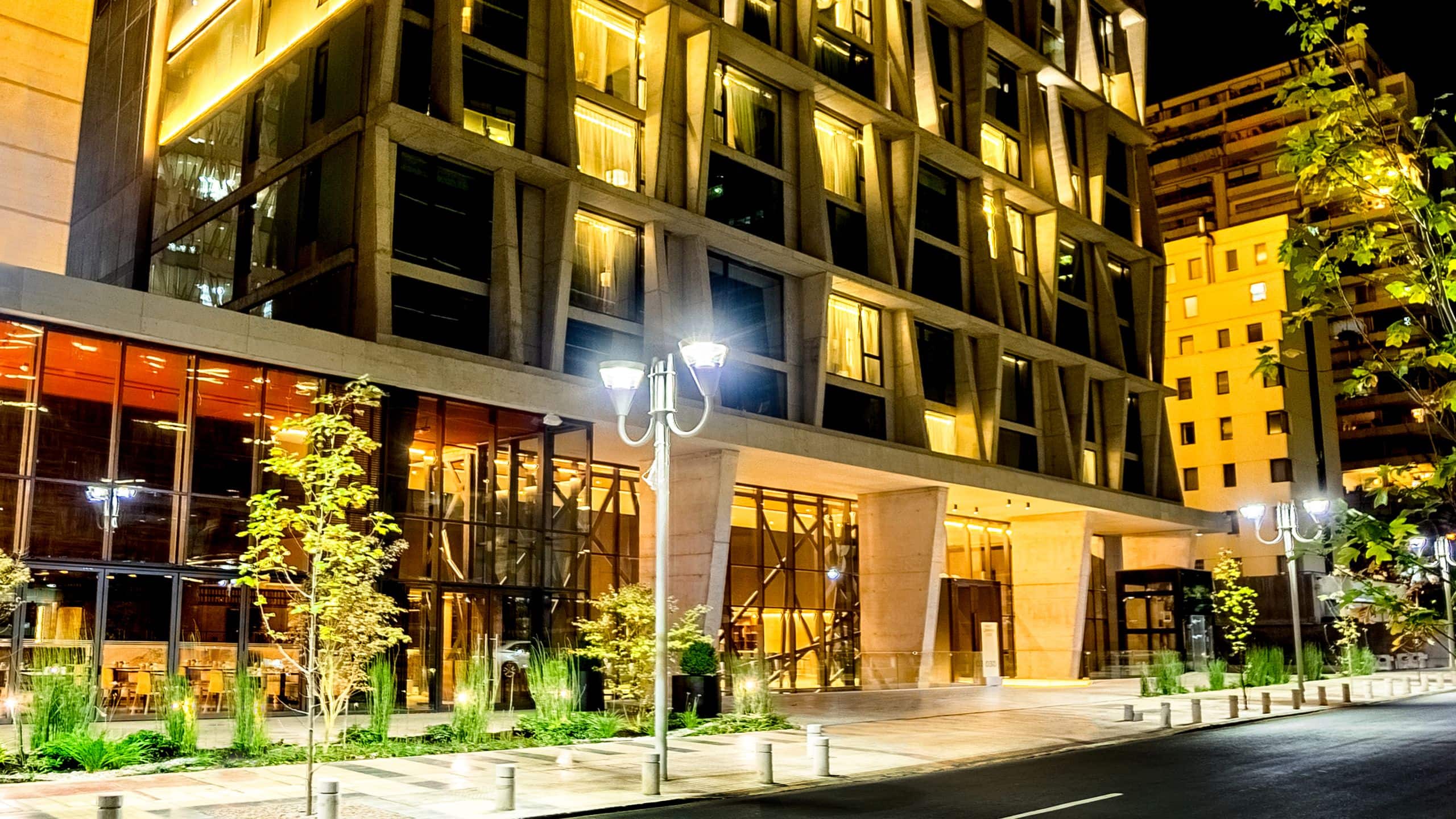 Exterior of Hyatt Centric Las Condes Santiago at night