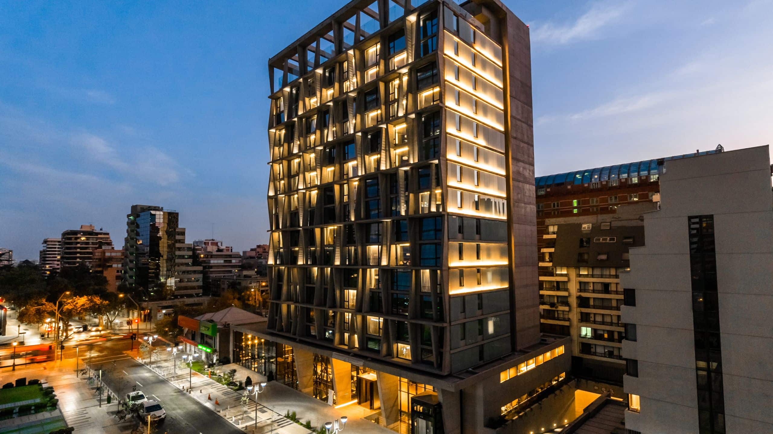 Exterior at night of Hyatt Centric Las Condes Santiago