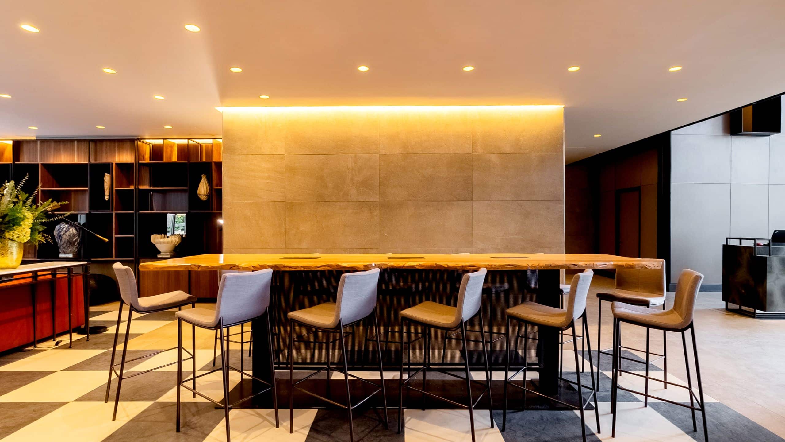 Large communal table in the lobby