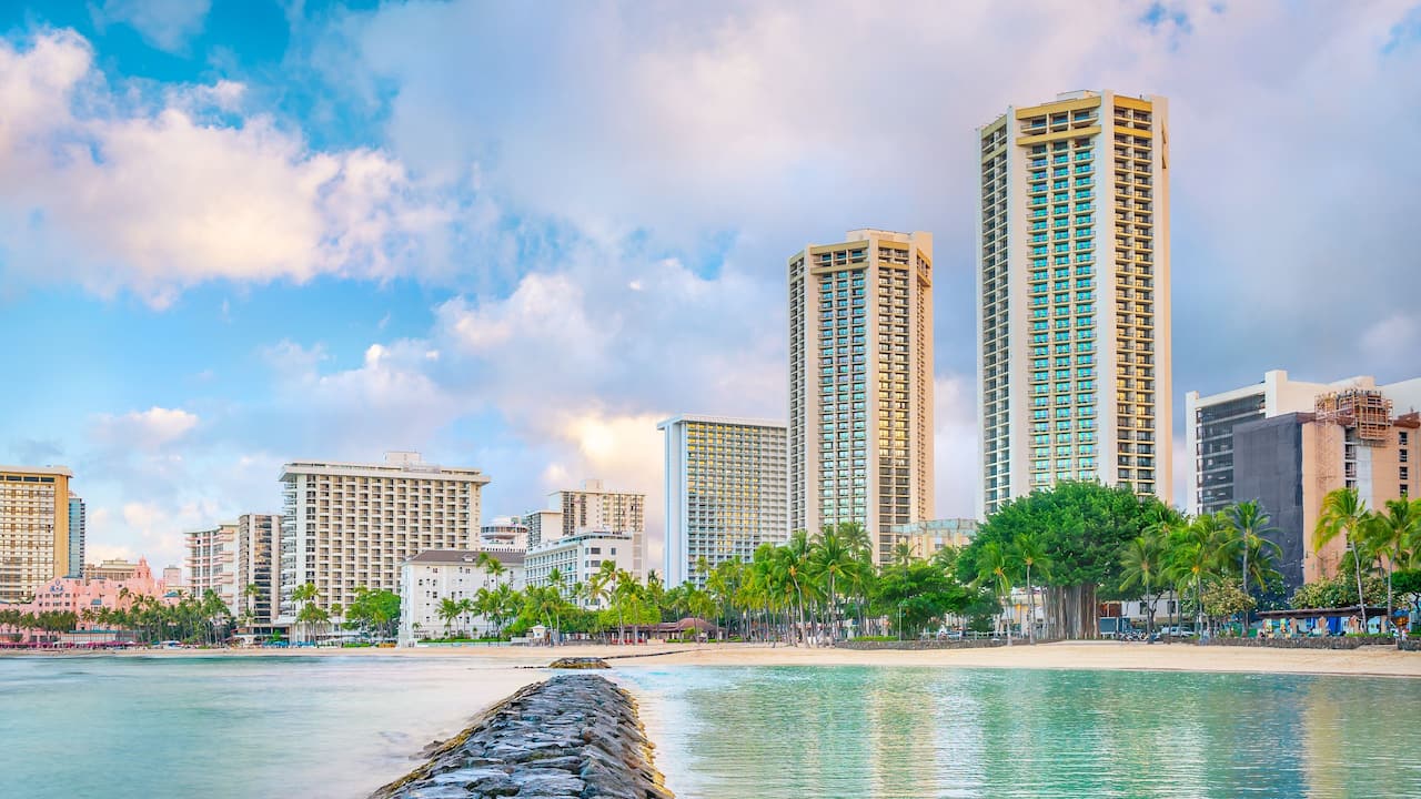 Exterior View from the beach near Hyatt Regency Waikiki Beach Resort and Spa