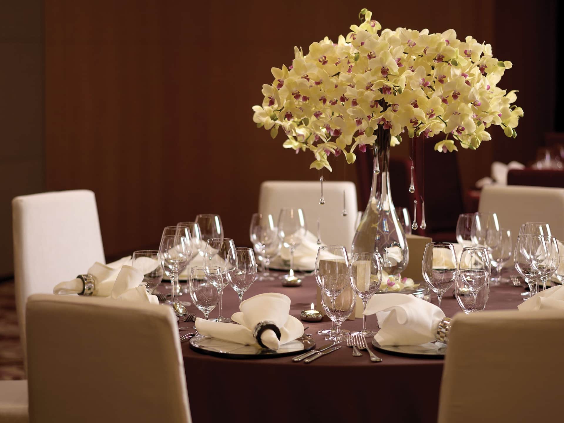 Hyatt Regency Hong Kong, Sha Tin Brown Table Setting with Flower