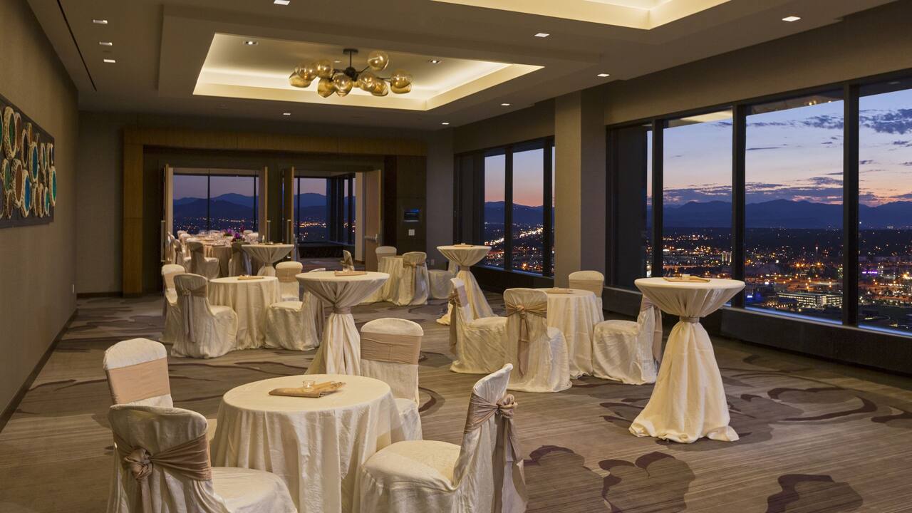 Pinnacle Club Foyer reception set-up with city views
